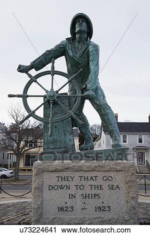 Stock Image - "Statue commemorating fisherman lost at sea, Gloucester, Massachusetts, USA". Fotosearch