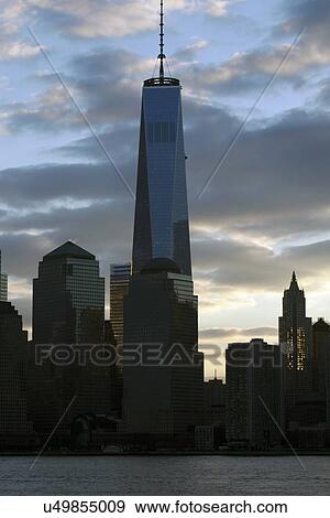 Stock Photo - "Sunrise on One World Trade Center (1WTC), Freedom Tower, New York City skyline, New York City, New York, USA". Fotosearch