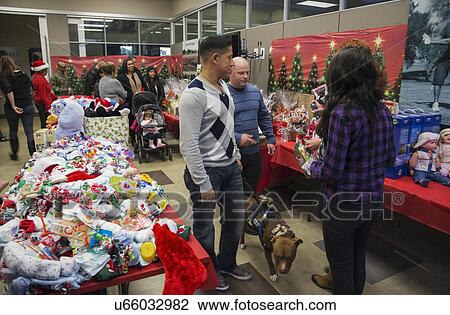 Stock Image - "Toys for children at Christmas dinner for US Soldiers at Wounded Warrior Center, Camp Pendleton, North of San Diego, California, USA". Fotosearch
