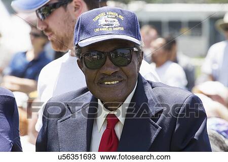 Stock Image - "Tuskegee Airmen, military pilot in World War II, Los Angeles National Cemetery Annual Memorial Event, May 26, 2014, California, USA". Fotosearch