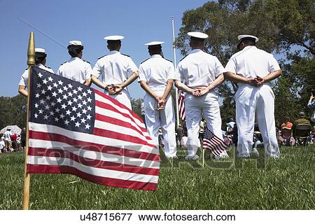 Stock Photo - "US Navy standing at ease at Los Angeles National Cemetery Annual Memorial Event, May 26, 2014, California, USA". Fotosearch