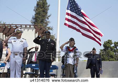 Stock Photograph - "Veterans saluting at Los Angeles National Cemetery Annual Memorial Event, May 26, 2014, California, USA". Fotosearch