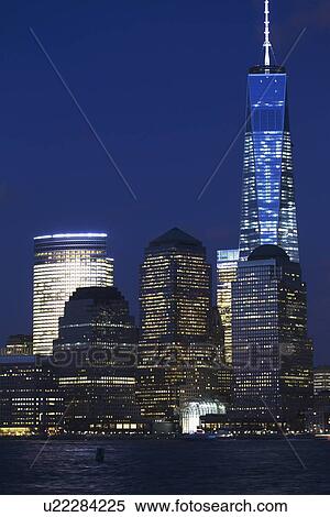 "View of New York City Skyline at dusk featuring One World Trade Center (1WTC), Freedom Tower, New York City, New York, USA" View Large Photo Image Stock Photography - "View of New York City Skyline at dusk featuring One World Trade Center (1WTC), Freedom Tower, New York City, New York, USA". Fotosearch