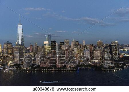 Stock Photo - Aerial view of Manhattan and One World Trade Center. Fotosearch