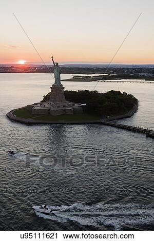 Stock Image - Aerial view of Statue of Liberty . Fotosearch