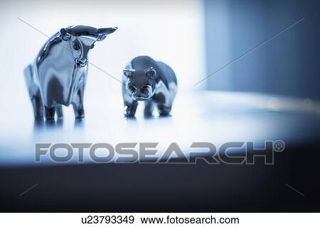 Close-up of ceramic bull and bear View Large Photo Image Stock Photo - Close-up of ceramic bull and bear. Fotosearch