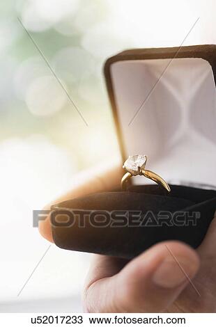 Close up of man's hand holding open box with engagement ring View Large Photo Image Stock Image - Close up of man's hand holding open box with engagement ring. Fotosearch