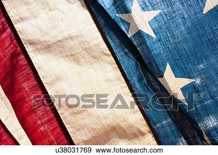Stock Photo - Close-up view of antique American flag. Fotosearch