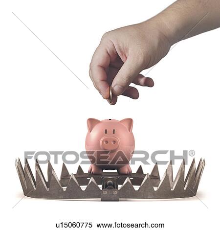 Stock Illustration - "Animal trap with piggy bank, illustration". Fotosearch