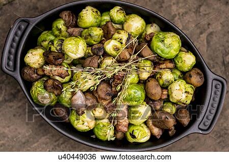 Stock Photograph - Brussels sprouts in dish. Fotosearch