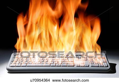 Stock Illustration - Computer keyboard in flames. Fotosearch