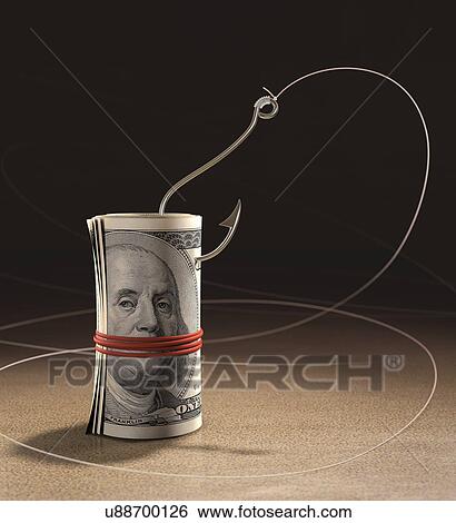 Dollar bills caught in a fishing line View Large Illustration Stock Illustration - Dollar bills caught in a fishing line. Fotosearch