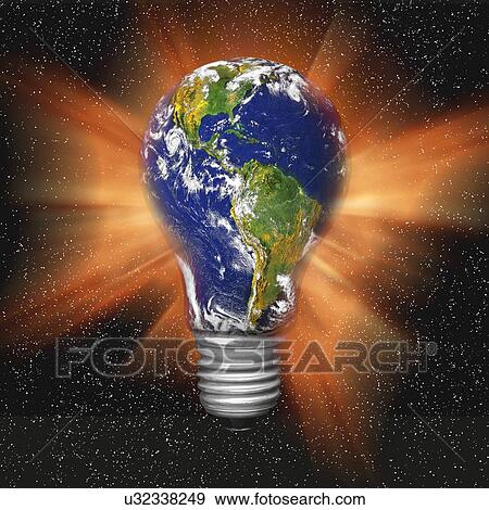 "Earth in shape of lightbulb, illustration" View Large Illustration Stock Illustration - "Earth in shape of lightbulb, illustration". Fotosearch