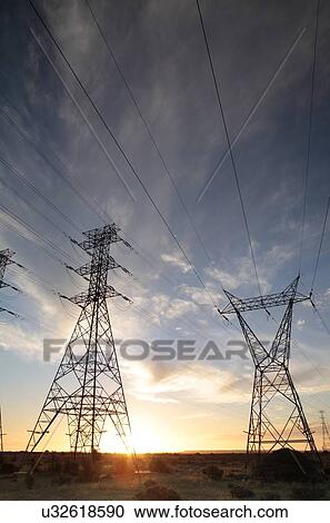 Stock Image - Electricity pylons. Fotosearch