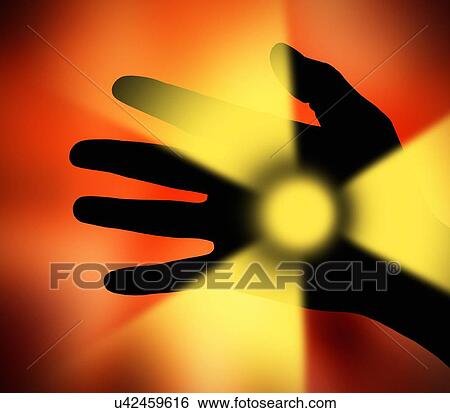 Hand and radiation symbol View Large Illustration Stock Illustration - Hand and radiation symbol. Fotosearch