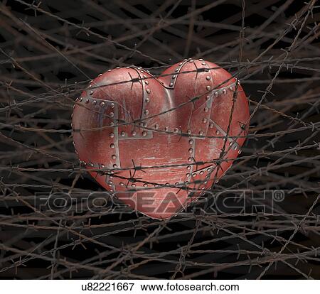 Stock Illustration - "Heart with barbed wire, illustration". Fotosearch