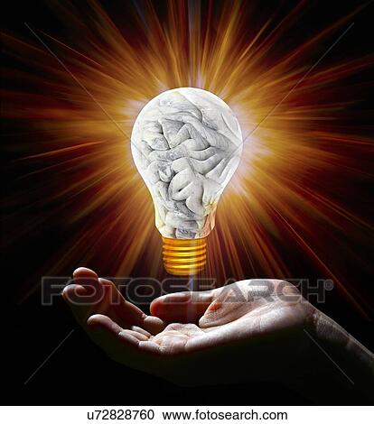 Clipart - Human brain in shape of lightbulb. Fotosearch