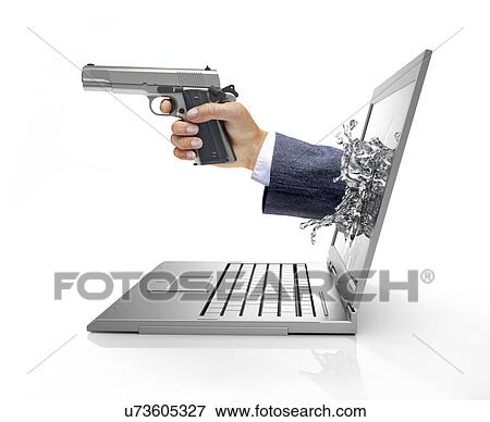 Stock Illustration - "Laptop with hand and gun, illustration". Fotosearch