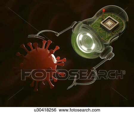 Stock Illustration - "Nanobot and virus, illustration". Fotosearch