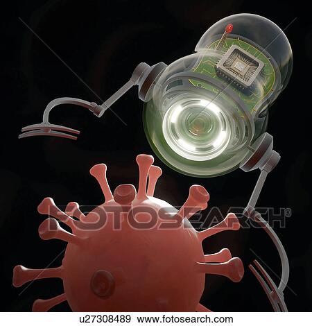 Stock Illustration - "Nanobots and red blood cell, illustration". Fotosearch