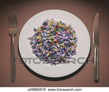 "Plate pills and capsules, illustration" View Large Illustration Stock Illustration - "Plate pills and capsules, illustration". Fotosearch