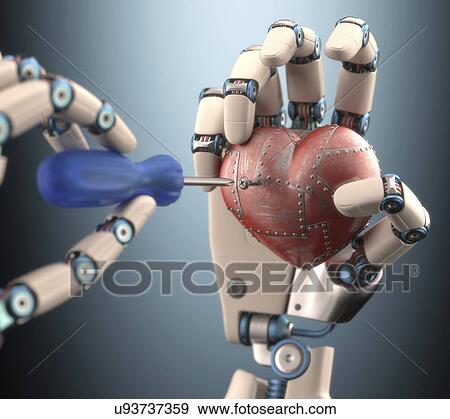 "Robotic hand fixing heart, illustration" View Large Illustration Stock Illustration - "Robotic hand fixing heart, illustration". Fotosearch
