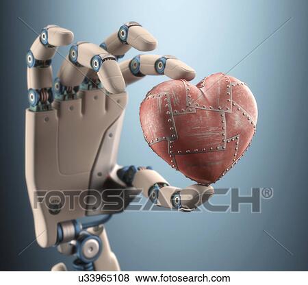 "Robotic hand holding heart, illustration" View Large Illustration Stock Illustration - "Robotic hand holding heart, illustration". Fotosearch