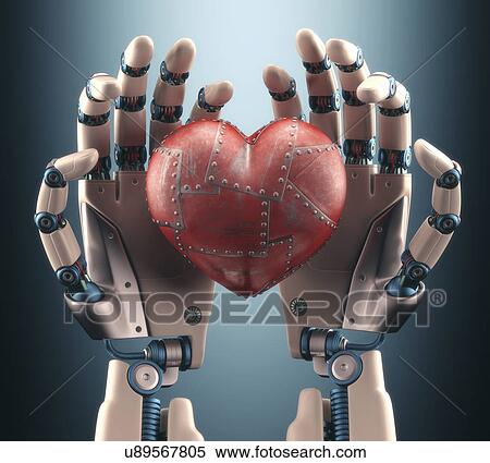 "Robotic hands holding heart, illustration" View Large Illustration Stock Illustration - "Robotic hands holding heart, illustration". Fotosearch