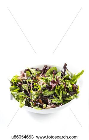 Salad leaves in white bowl View Large Photo Image Stock Image - Salad leaves in white bowl. Fotosearch