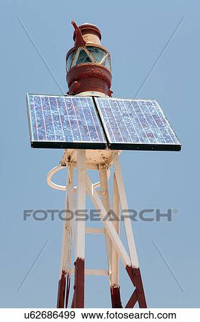 Stock Photo - Solar powered harbour light. Fotosearch