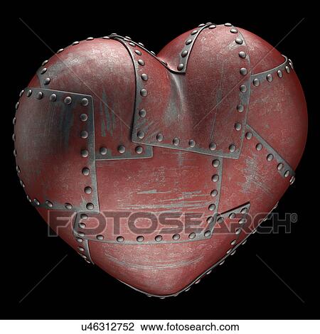 Drawing - "Steel heart with rivets, illustration". Fotosearch
