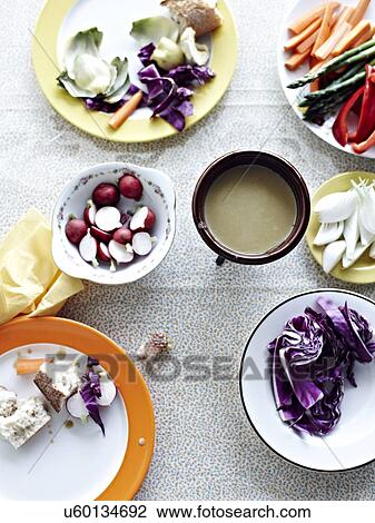 Stock Image - Bagna Cauda anchovy crudites. Fotosearch