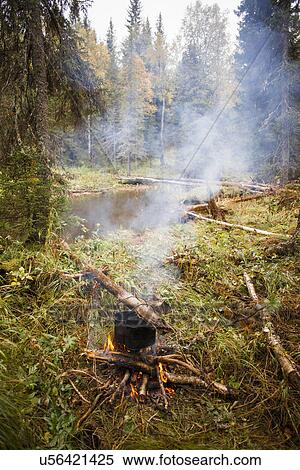 Stock Photography - "Campfire in forest, Sarsy Village, Sverdlovsk Oblast, Russia". Fotosearch