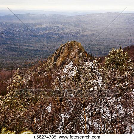 Stock Photography - "Elevated view of distant valley, Sarsy Village, Sverdlovsk Oblast, Russia". Fotosearch