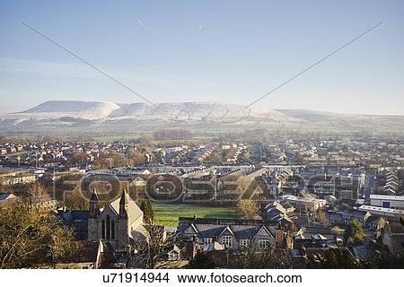 Picture - "Elevated view of town, Clitheroe, Lancashire, UK". Fotosearch