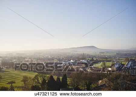 Stock Photography - "Elevated view of town, Clitheroe, Lancashire, UK". Fotosearch