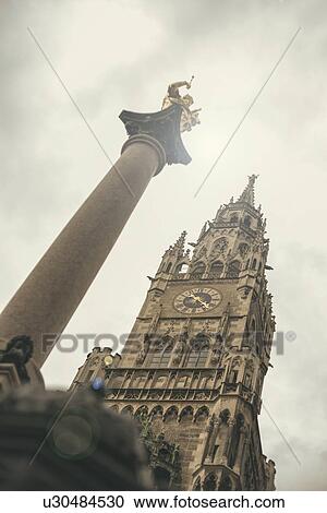 "Marienplatz with Virgin Mary Statue outside Town Hall, Munich, Germany" View Large Photo Image Stock Image - "Marienplatz with Virgin Mary Statue outside Town Hall, Munich, Germany". Fotosearch