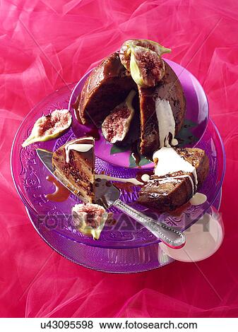 Still life of pecan fig pudding and cream View Large Photo Image Stock Photo - Still life of pecan fig pudding and cream. Fotosearch