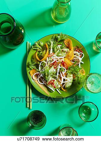 Still life of plate with acorn jelly salad View Large Photo Image Stock Photo - Still life of plate with acorn jelly salad. Fotosearch