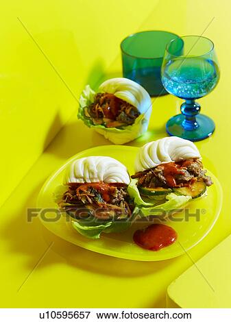 Stock Photo - Still life of plate with barbecued beef bulgogi. Fotosearch