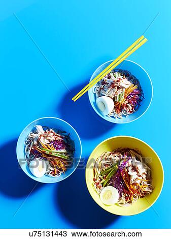 Still life with three bowls of buckwheat spicy cold noodles View Large Photo Image Stock Image - Still life with three bowls of buckwheat spicy cold noodles. Fotosearch