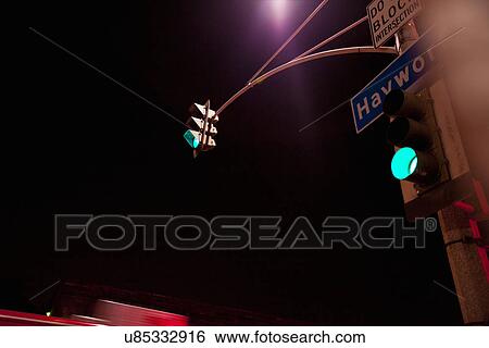 Stock Photograph - "Traffic lights at intersection, Los Angeles, California, USA". Fotosearch