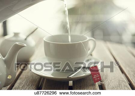 Stock Photograph - Water being poured into tea cup. Fotosearch