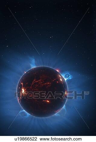 Drawing - Artwork of volcanic world eclipsing sta. Fotosearch