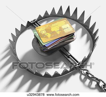 Stock Illustration - Bear trap with credit cards. Fotosearch