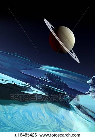 Ice covered moon and planet, illustration View Large Illustration Stock Illustration - Ice covered moon and planet, illustration. Fotosearch