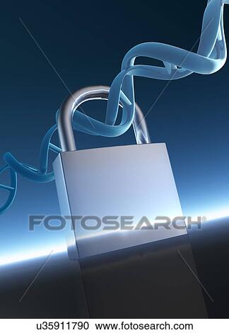 Clipart - Padlock and double helix, illustration. Fotosearch
