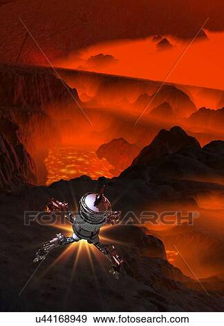 Stock Illustration - Space craft landing on planet. Fotosearch