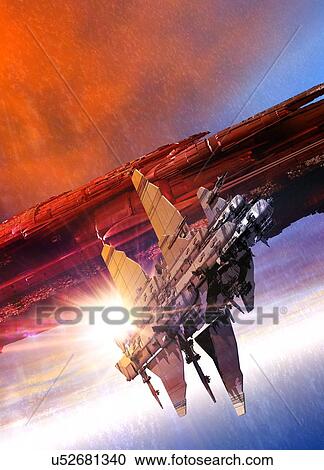 Clipart - Space craft leaving its mother ship. Fotosearch