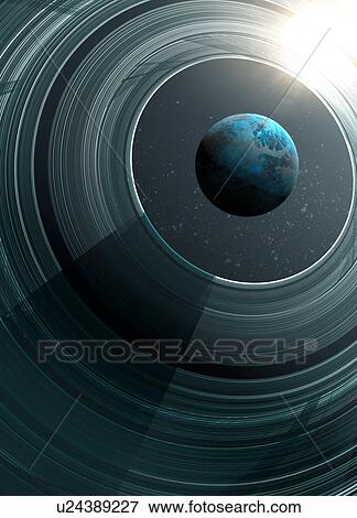 Stock Illustration - Sun shining planet rings, illustration. Fotosearch